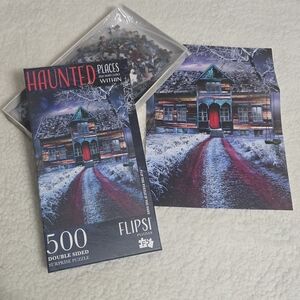 500-piece double-sided puzzle featuring a haunted house scene
